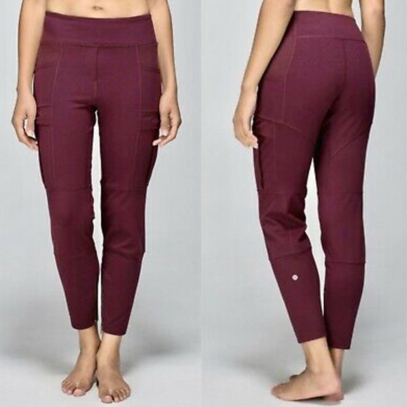 Lululemon Maroon Om & Roam Untight Tight Yoga Travel Athliesure Size 4 - Picture 1 of 14